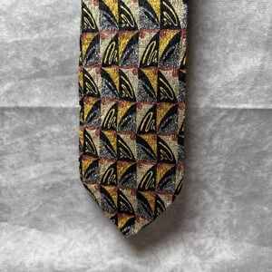 Pavia Tie Made in Italy 100% Silk Geometric Pattern Blk base‎ Blue Gold Burg Tan